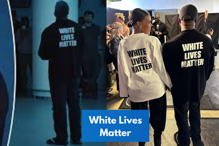 White Lives Matter Shirt Worn by Kanye West at the Yeezy Season 9 Fashion Show in Paris